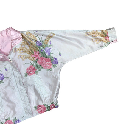 VTG 80s 90s PINK WHITE FLORAL PATTERNED REVERSIBLE BOMBER SHELL JACKET XL
