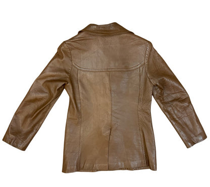 LADIES VTG 1970s SOFT BROWN LEATHER JACKET LARGE COLLARS DISCO BOHO HIPPY UK 8