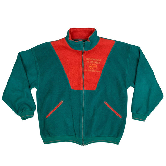 Vintage 90's Polarlite Golden Team Colour Block Red Green Fleece Jacket XL