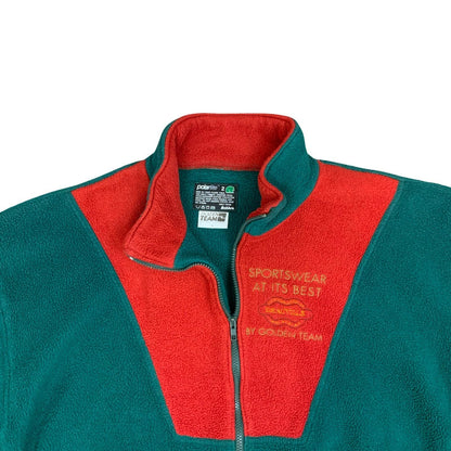 Vintage 90's Polarlite Golden Team Colour Block Red Green Fleece Jacket XL
