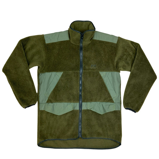 Vintage 90s Helly Hansen Khaki Green Sherpa Fleece Sweater Jacket Extra Large XL