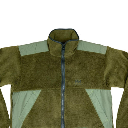 Vintage 90s Helly Hansen Khaki Green Sherpa Fleece Sweater Jacket Extra Large XL
