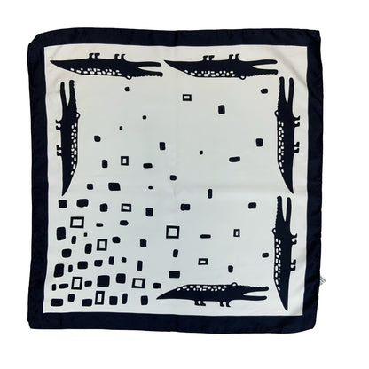 VTG WHITE NAVY BLUE CROCODILE GEOMETRIC NATURE-INSPIRED ART SQUARE SCARF
