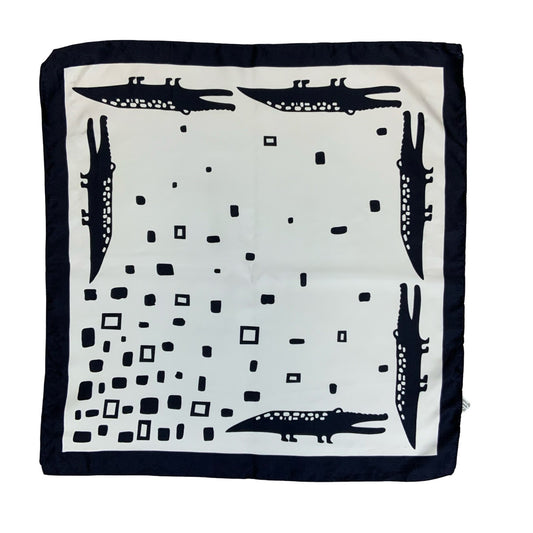 VTG WHITE NAVY BLUE CROCODILE GEOMETRIC NATURE-INSPIRED ART SQUARE SCARF