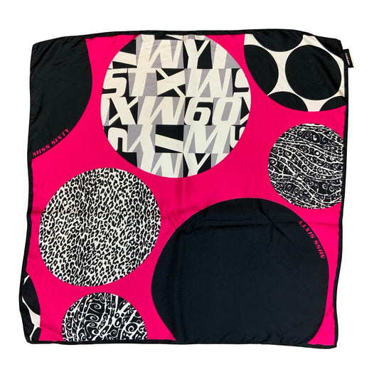 VTG 90s 'MISS SIXTY' PINK BLACK RETRO BOLD GRAPHIC POLKA-DOT SQUARE SCARF
