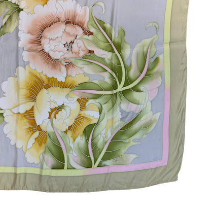 VTG 80s 90s CREAM YELLOW BEIGE FLORAL BOTANICAL AESTHETIC SQUARE SCARF