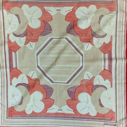 VTG 'PIER OLIVIER' PARIS RED PURPLE CREAM FLORAL STRIPED INTRICATE SQUARE SCARF