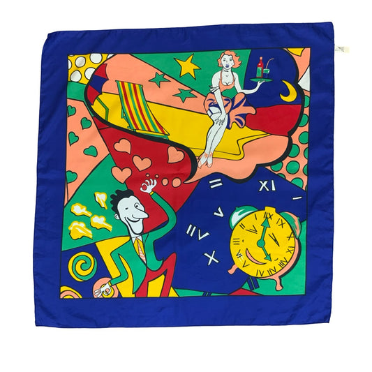 VTG 90s RARE BLUE GREEN RED GRAPHIC COLOURFUL ABSTRACT ART ITALIAN SCUARE SCARF