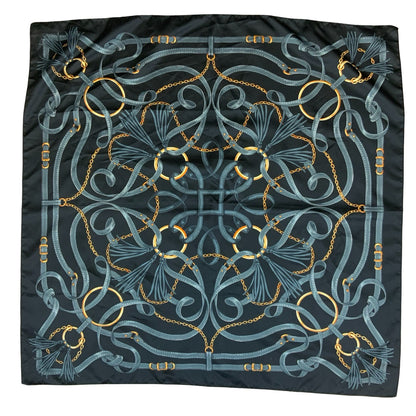 VTG 90s Y2K BLACK GOLD LUXURIOUS INTRICATE BELT DESIGN SQUARE SCARF