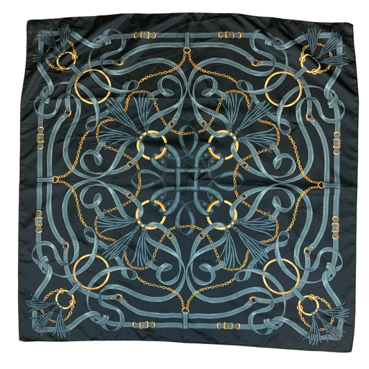 VTG 90s Y2K BLACK GOLD LUXURIOUS INTRICATE BELT DESIGN SQUARE SCARF