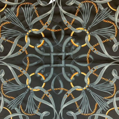 VTG 90s Y2K BLACK GOLD LUXURIOUS INTRICATE BELT DESIGN SQUARE SCARF