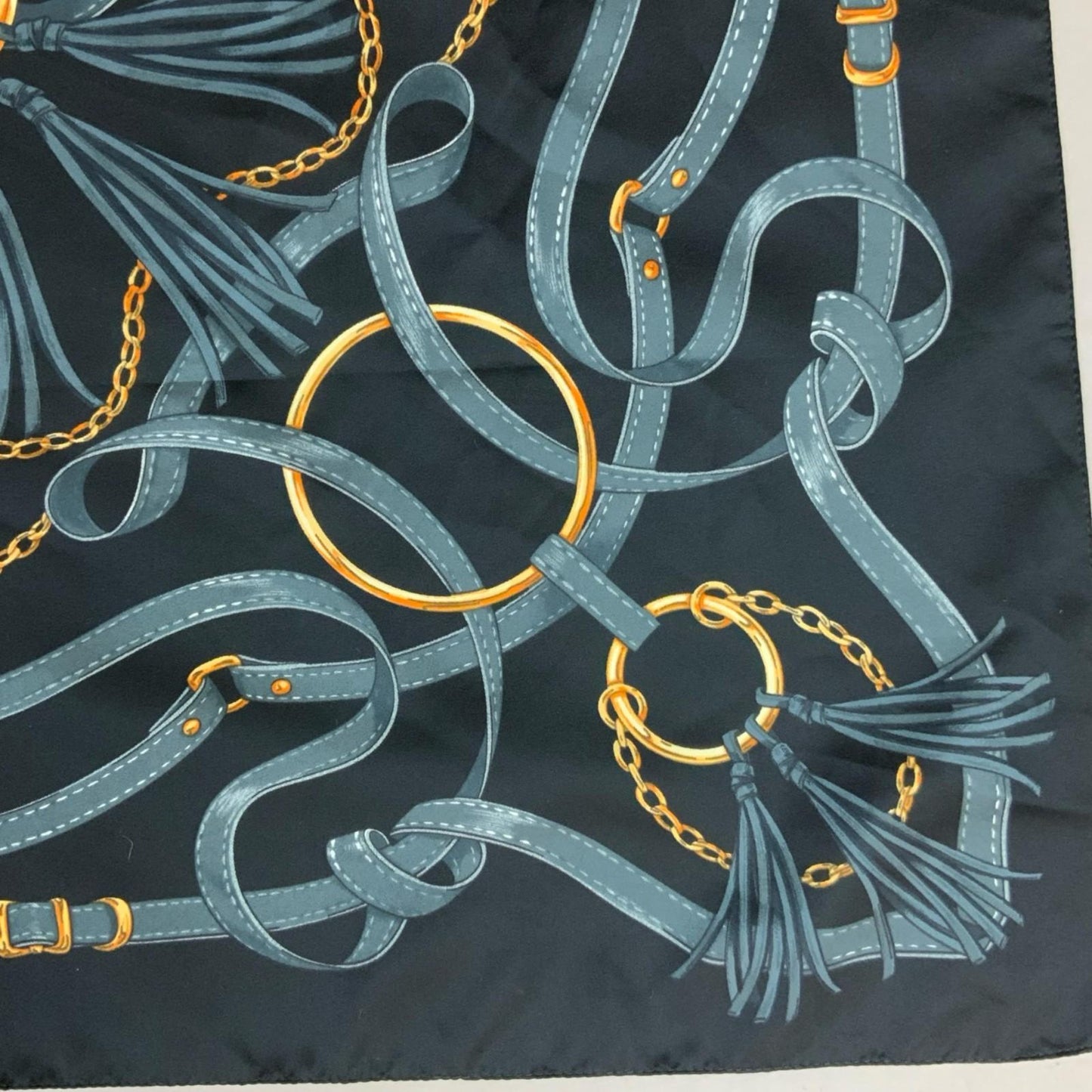VTG 90s Y2K BLACK GOLD LUXURIOUS INTRICATE BELT DESIGN SQUARE SCARF
