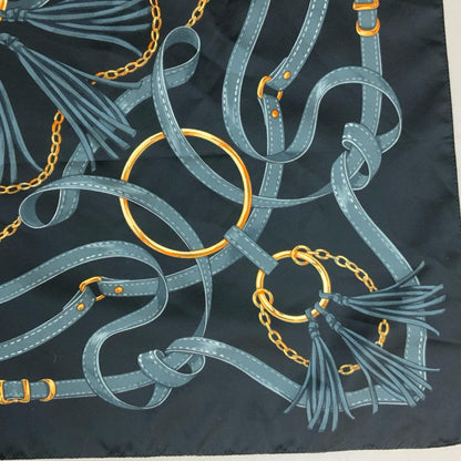 VTG 90s Y2K BLACK GOLD LUXURIOUS INTRICATE BELT DESIGN SQUARE SCARF