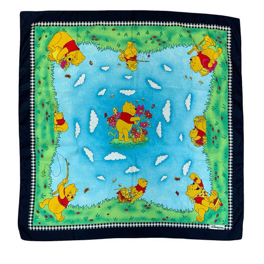 VTG 90s 'DISNEYLAND PARIS' BLUE GREEN YELLOW WINNIE THE POOH GRAPHIC SCARF