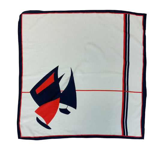 VTG WHITE BLUE RED SAILBOAT NAUTICAL DESIGN GEOMETRIC ABSTRACT SQUARE SCARF
