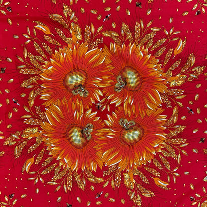 VTG RED YELLOW FLORAL LADY BUG BEE BUTTERFLY INTRICATE DECORATIVE SQUARE SCARF
