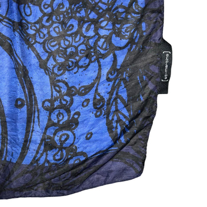 VTG BLUE BLACK ART PRINT TEXTILE HAND PEACE SIGN STRIKING INTRICATE FABRIC SCARF