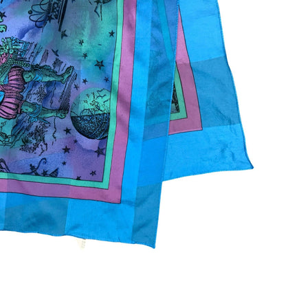 VTG BLUE GREEN PINK CELESTIAL FOLK MYTHICAL SYMBOLIC BANDANNA SQUARE SCARF