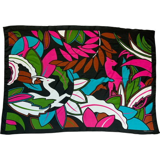 VTG 'FELICIANI' PINK BLACK ITALIAN LUXURY DESIGNER ABSTRACT DEER VIBRANT SCARF