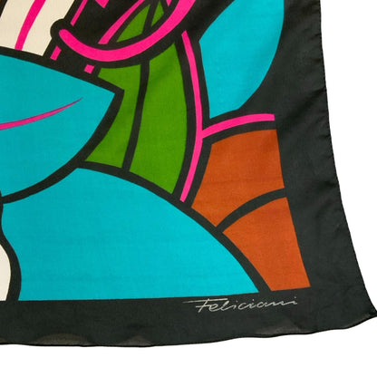 VTG 'FELICIANI' PINK BLACK ITALIAN LUXURY DESIGNER ABSTRACT DEER VIBRANT SCARF