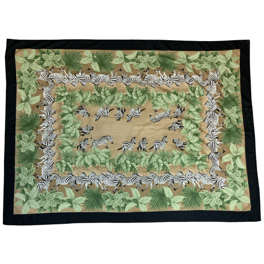 VTG 90s GREEN BLACK WHITE ZEBRA SAFARI BOTANICAL TAPESTRY ACCESSORY LARGE SCARF
