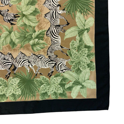 VTG 90s GREEN BLACK WHITE ZEBRA SAFARI BOTANICAL TAPESTRY ACCESSORY LARGE SCARF