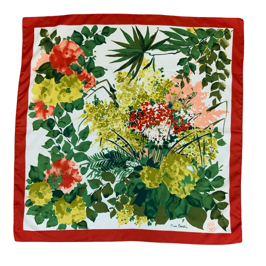 VTG 80s 'PIERRE CARDIN' FRENCH FLORAL RED GREEN YELLOW INTRICATE SQUARE SCARF
