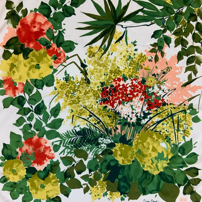VTG 80s 'PIERRE CARDIN' FRENCH FLORAL RED GREEN YELLOW INTRICATE SQUARE SCARF