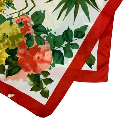 VTG 80s 'PIERRE CARDIN' FRENCH FLORAL RED GREEN YELLOW INTRICATE SQUARE SCARF