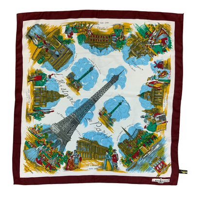 VTG 'J. MICO SANCHO' FRANCE BURGUNDY PARIS DESIGNER SQUARE TOURIST SCARF