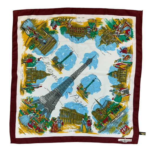 VTG 'J. MICO SANCHO' FRANCE BURGUNDY PARIS DESIGNER SQUARE TOURIST SCARF