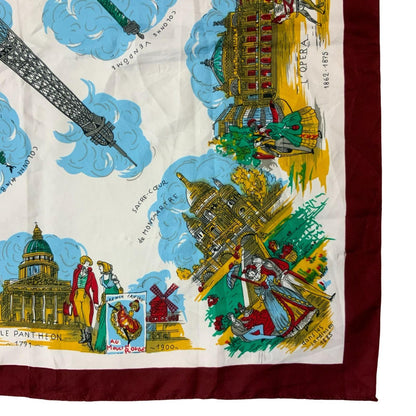 VTG 'J. MICO SANCHO' FRANCE BURGUNDY PARIS DESIGNER SQUARE TOURIST SCARF