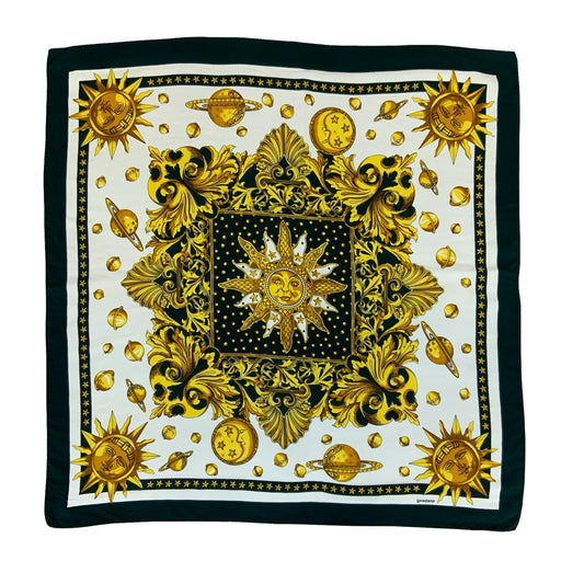 VTG 'LOREDANO' BLACK GOLD WHITE CELESTIAL ORNATE SUN MOON PURE SILK SQUARE SCARF