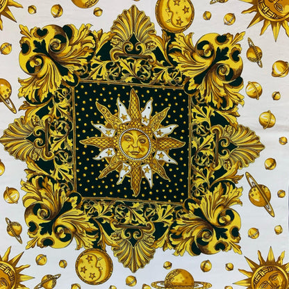 VTG 'LOREDANO' BLACK GOLD WHITE CELESTIAL ORNATE SUN MOON PURE SILK SQUARE SCARF