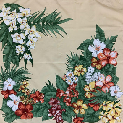 VTG 80s 'OLGA GRECO' BEIGE FLORAL RED YELLOW WHITE ITALIAN DESIGNER SQUARE SCARF