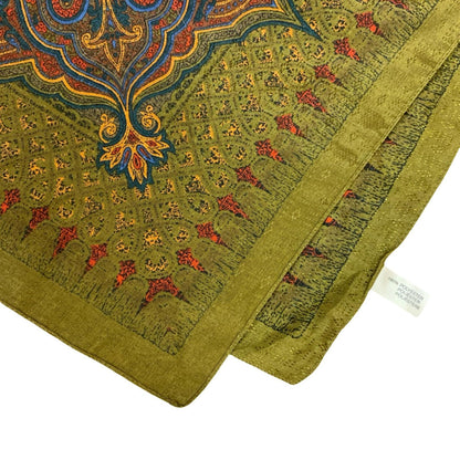 VTG 90s GREEN BLUE RED INTRICATE ORNAMENTAL FLORAL FOLKLORE SQUARE SCARF