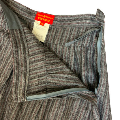 VTG 'VIVIENNE WESTWOOD' GREY RED BLACK STRIPE ASYMMETRIC PLEATED WOOL SKIRT UK12