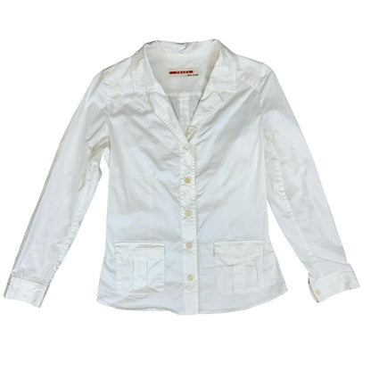 VTG 2000'S 'PRADA' ITALY RED LABEL WHITE COTTON SUMMER BLAZER JACKET UK 10