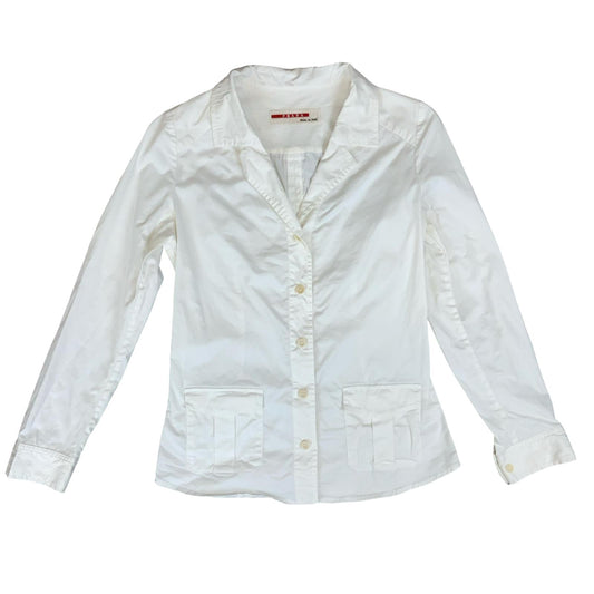 VTG 2000'S 'PRADA' ITALY RED LABEL WHITE COTTON SUMMER BLAZER JACKET UK 10