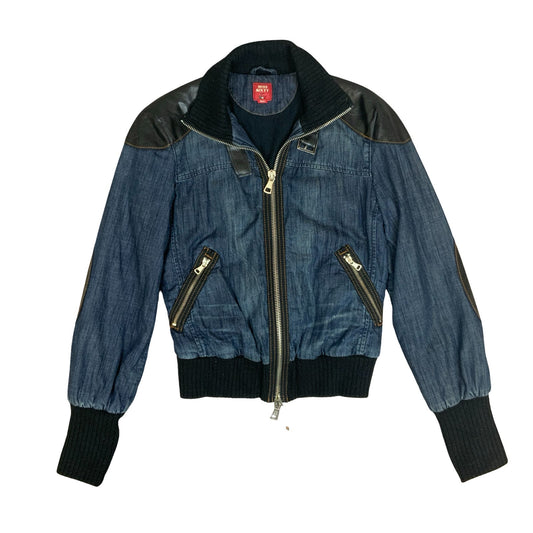 VTG Y2K 'Miss Sixty' RARE Blue Faded Denim Cropped Bomber Zip-Up Jacket UK 10/12
