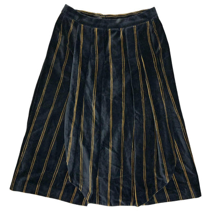 Vtg 'Giorgio Armani' Black Gold Striped Cotton Velvet Pleated Midi Skirt UK 10