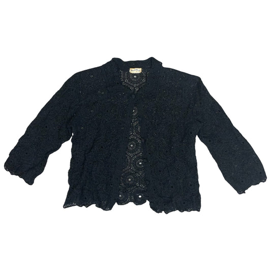 Vtg Black Floral Knit Crochet Textured Cut-Out Gothic Bolero Cardigan UK 8/10