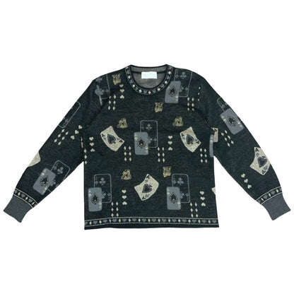 VTG 80s RARE 'Marisa Christina' Black Grey Playing Cards Novelty Jumper UK 10/12
