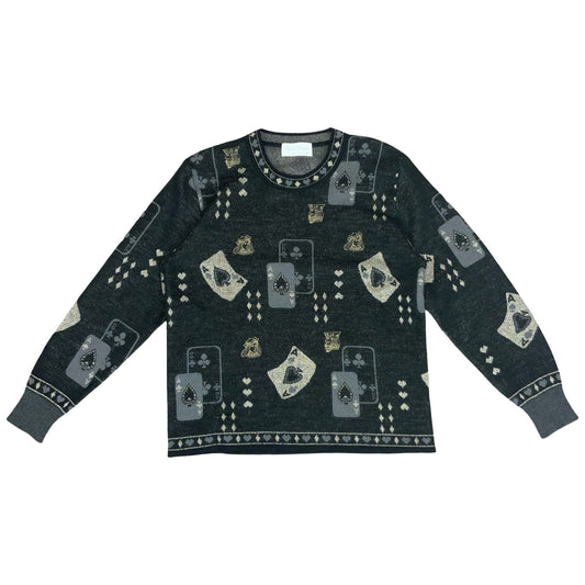 VTG 80s RARE 'Marisa Christina' Black Grey Playing Cards Novelty Jumper UK 10/12