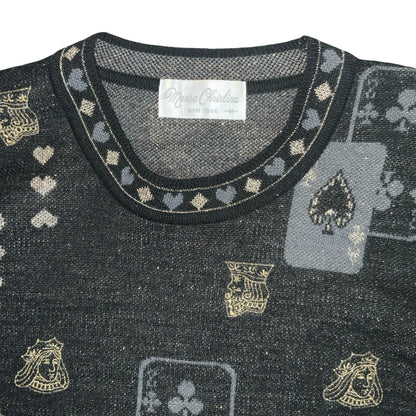 VTG 80s RARE 'Marisa Christina' Black Grey Playing Cards Novelty Jumper UK 10/12
