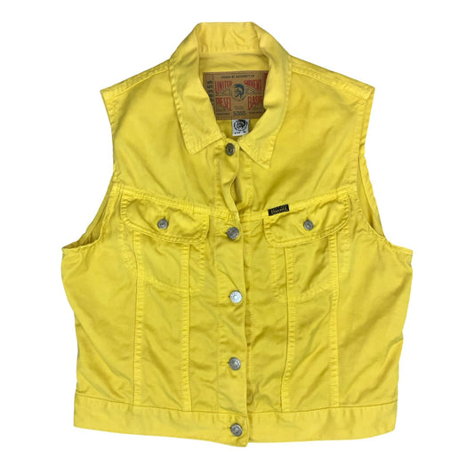 Vintage 90s 'Diesel' Yellow Biker Retro Sleeveless Denim Vest  Jacket M/L UK 14
