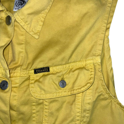 Vintage 90s 'Diesel' Yellow Biker Retro Sleeveless Denim Vest  Jacket M/L UK 14