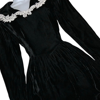 Vtg 80s 'Gunne Sax' by Jessica McClintock Black Velvet Sailor Gothic Dress UK6/8