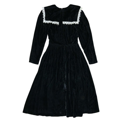 Vtg 80s 'Gunne Sax' by Jessica McClintock Black Velvet Sailor Gothic Dress UK6/8