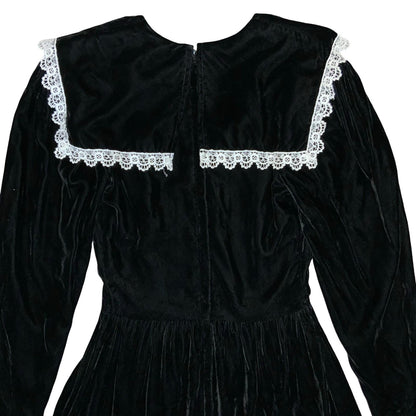 Vtg 80s 'Gunne Sax' by Jessica McClintock Black Velvet Sailor Gothic Dress UK6/8
